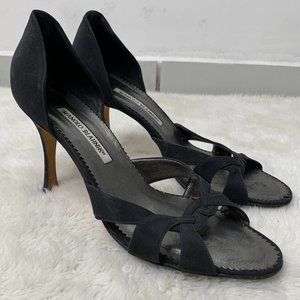 Manolo Blahnik Women's Black Peep Toe Sandal Heels Size 40